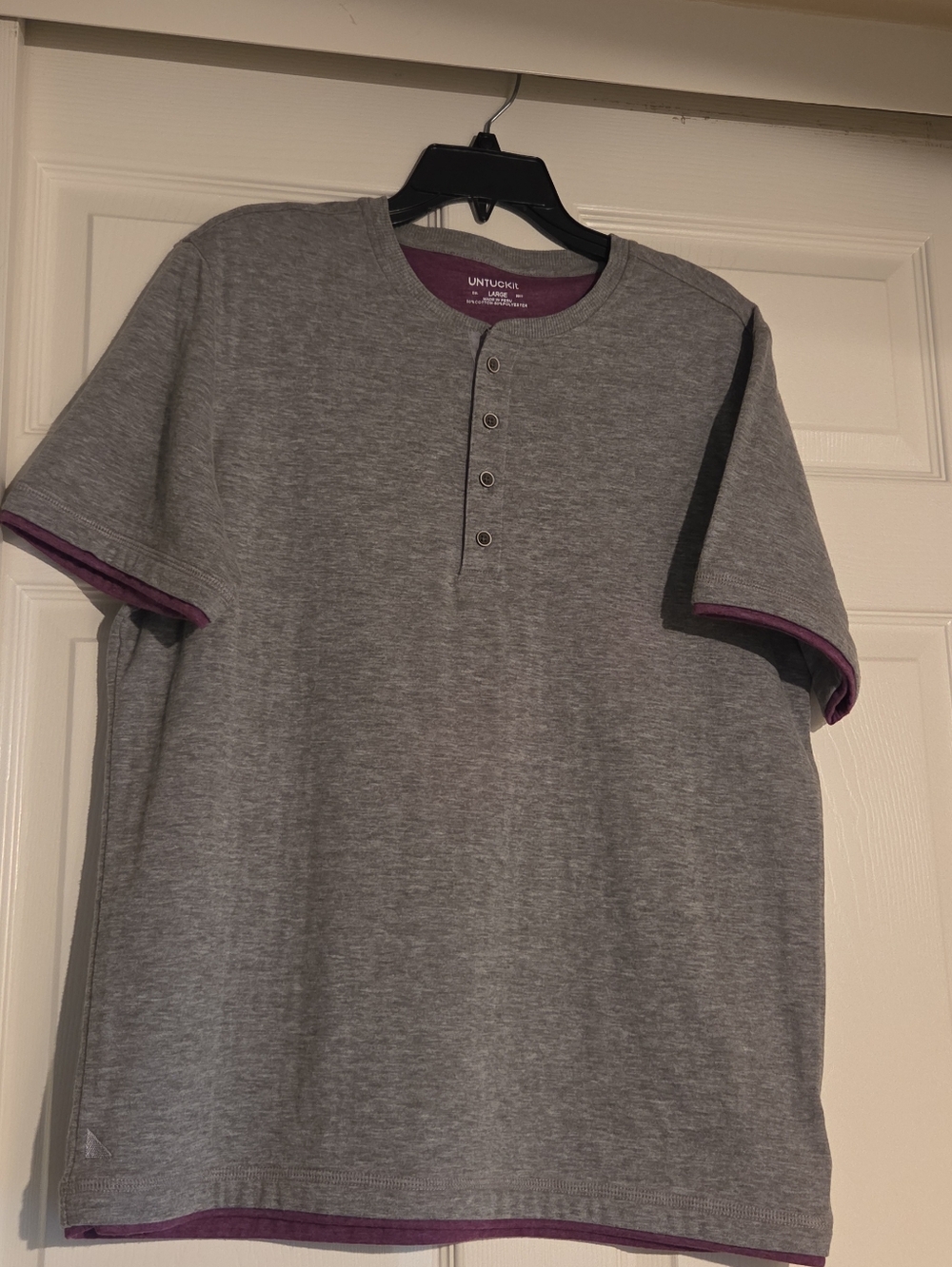 UNTUCKit Mens Polo Shirt Large Gray Purple Short Sleeve Stretch Casual Golf